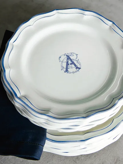 Decorative porcelain plates with a blue and red pattern
